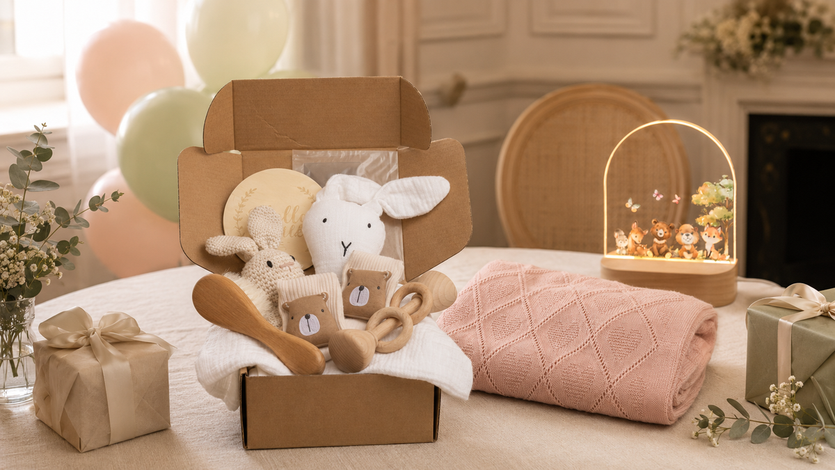 Idées cadeaux pour une baby shower avec produits Jade et Charly
