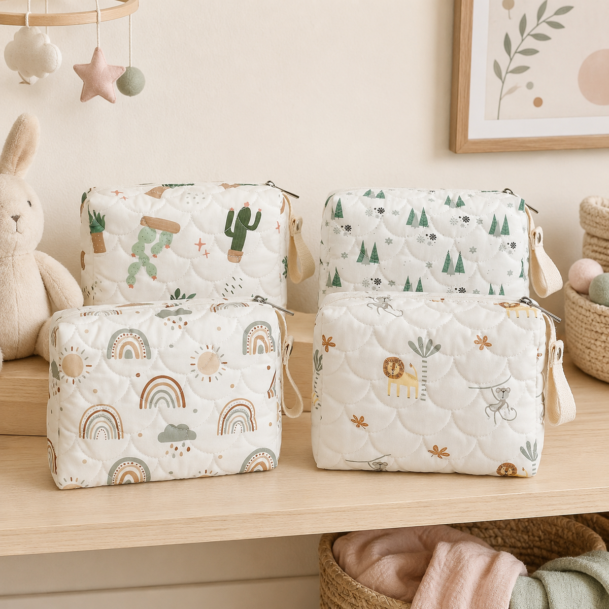 Pochettes imperméables bébé motifs cactus forêt animaux et arc-en-ciel