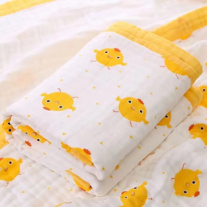 Couverture bébé en gaze de coton motif poussins jaunes