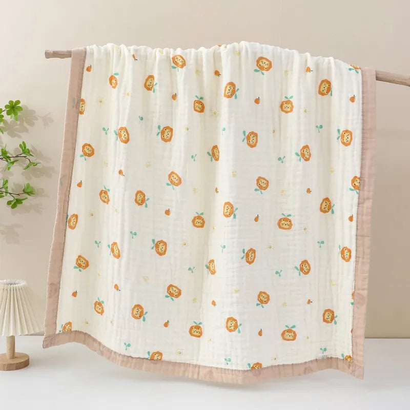 Couverture bébé en gaze de coton motif lionceaux
