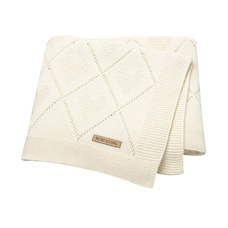 Couverture Bébé en Maille de Coton à Cœurs