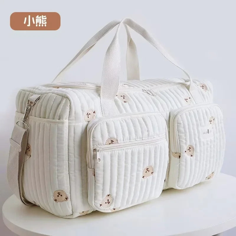 Sac à langer grand format écru à motifs petits ours