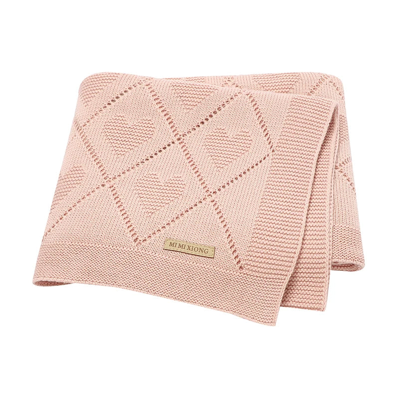 Couverture Bébé en Maille de Coton à Cœurs