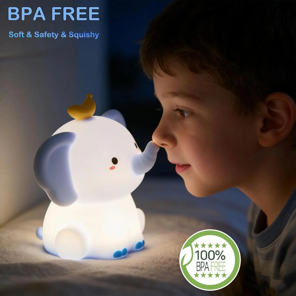 Veilleuse Bébé Éléphant en Silicone Rechargeable