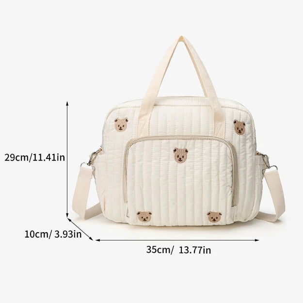 Sac à langer compact écru à motif oursons, 35 × 10 × 29 cm