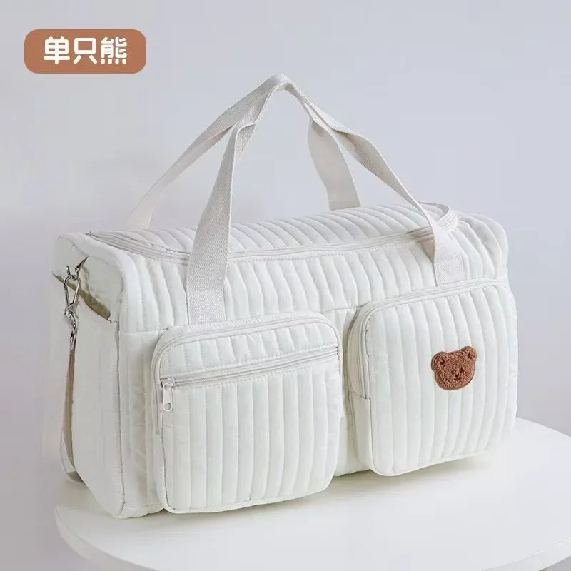 Sac à langer grand format écru avec écusson ours central
