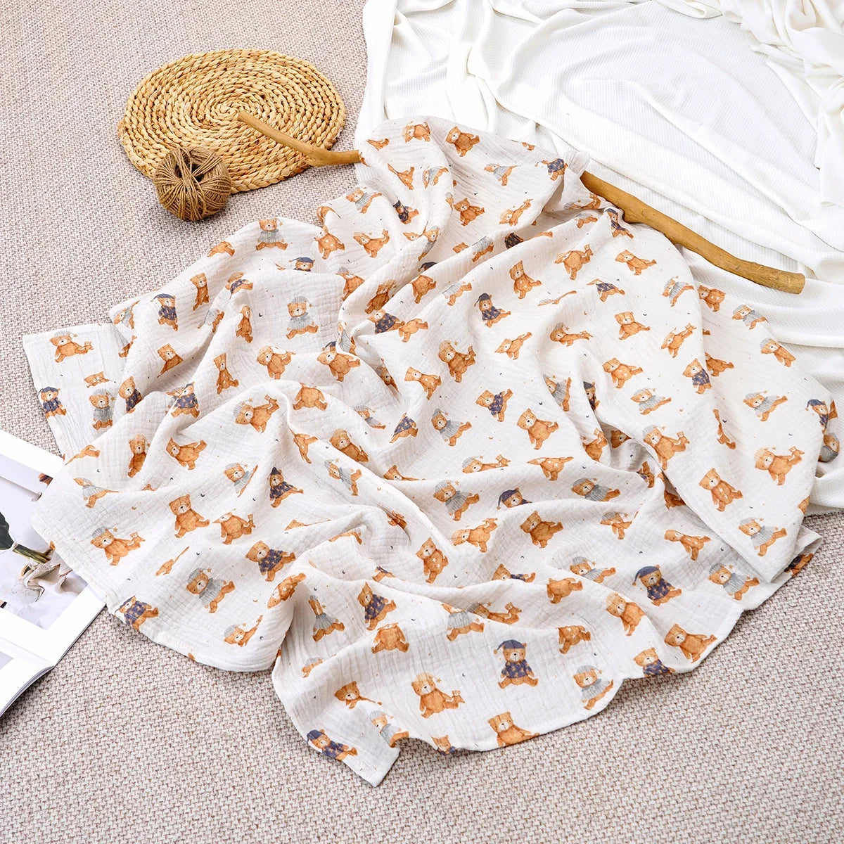 Lange bébé en mousseline de coton motif petits renards