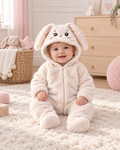 Bébé portant la combinaison Lapin crème à capuche