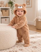 Combinaison Ourson caramel portée debout par un bébé