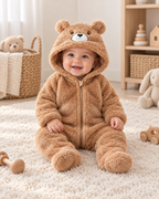 Bébé portant la combinaison Ourson caramel à capuche