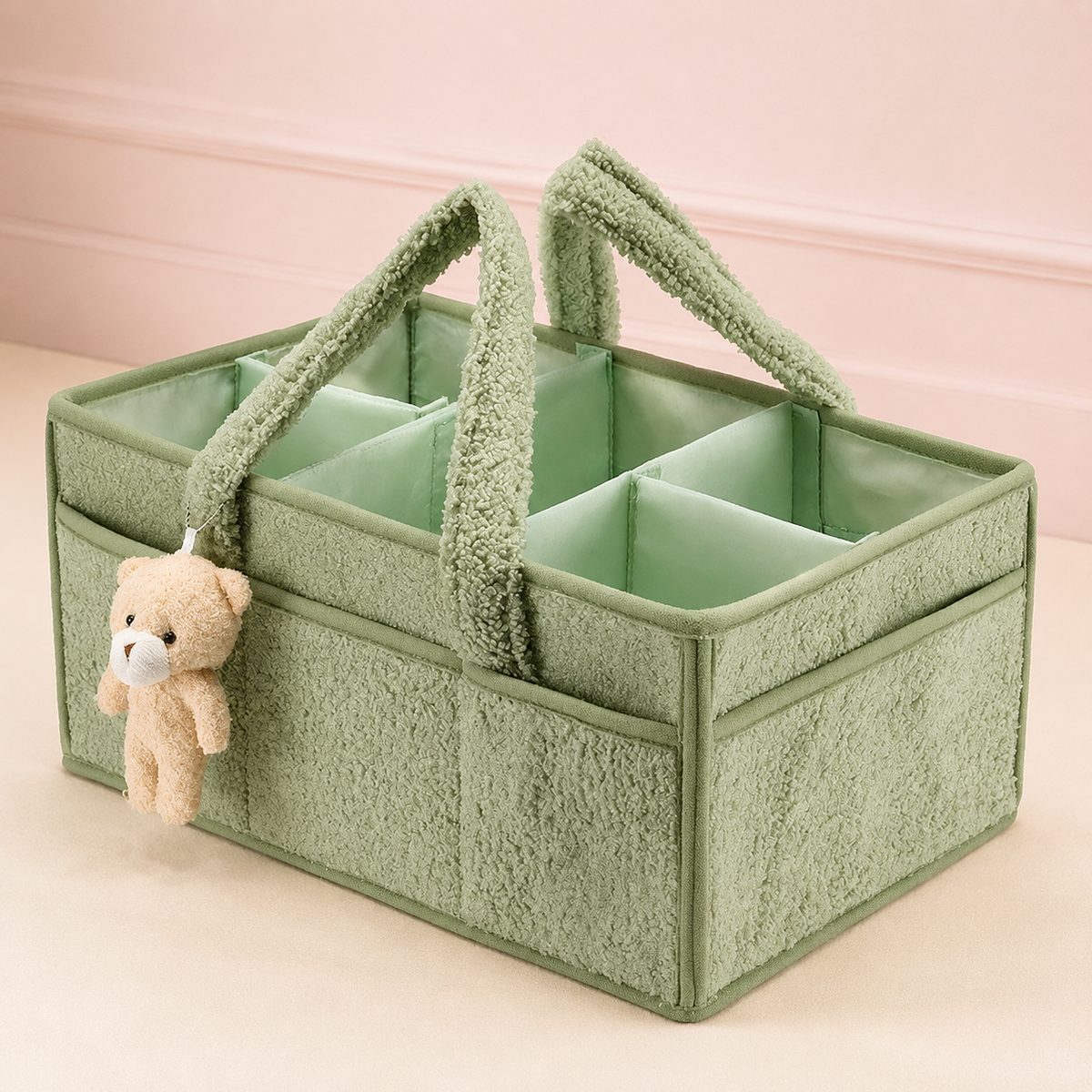 Organiseur à langer en tissu bouclette vert sauge