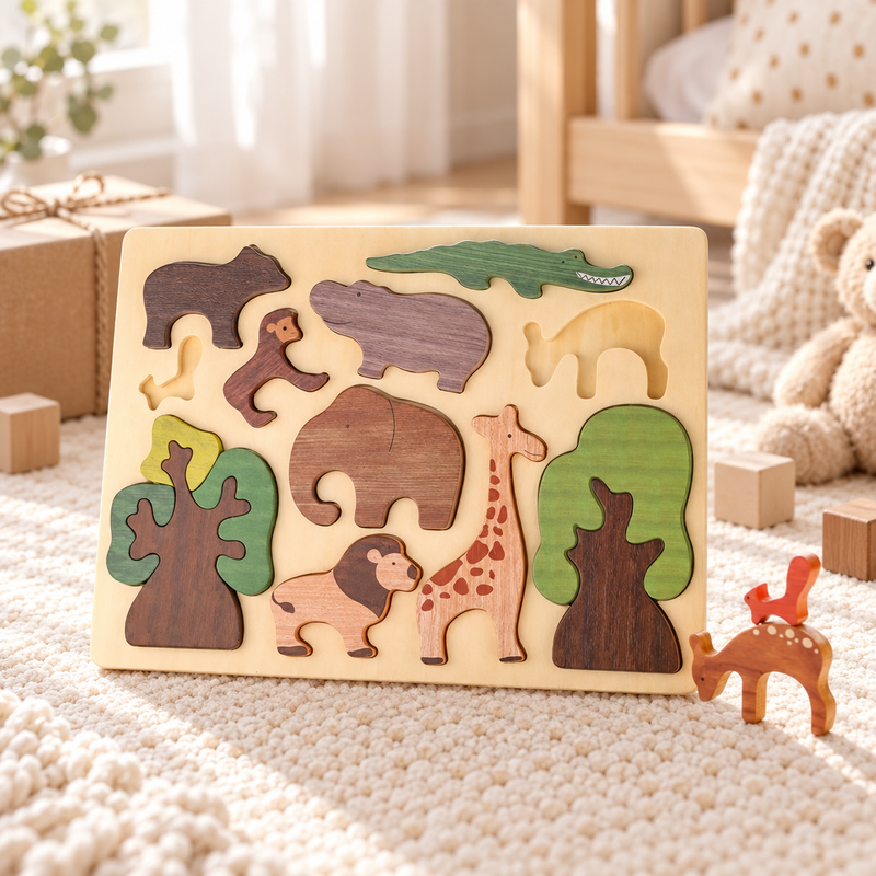 Grand puzzle Montessori en bois avec animaux de la forêt