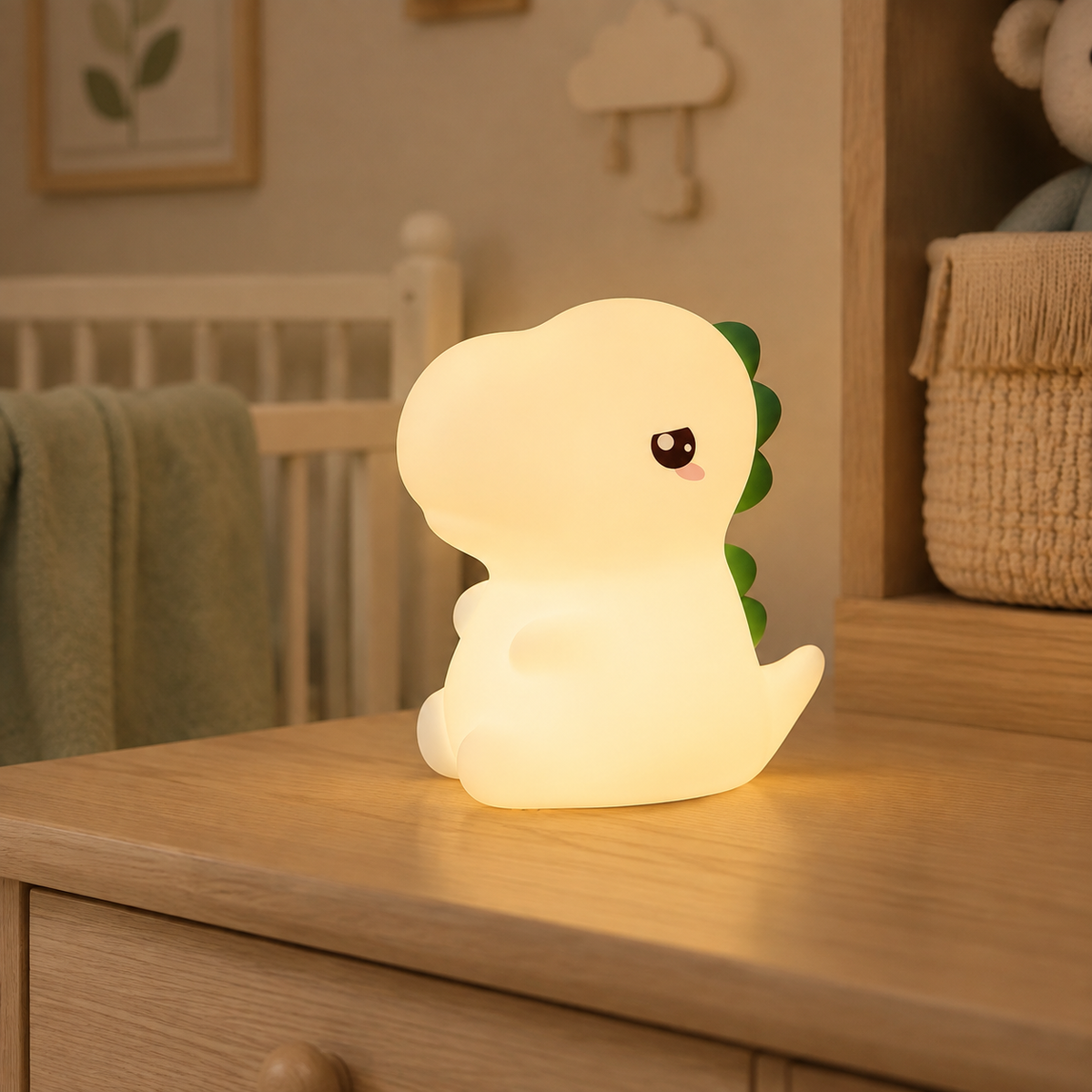 Veilleuse bébé dinosaure en silicone dans une chambre de bébé